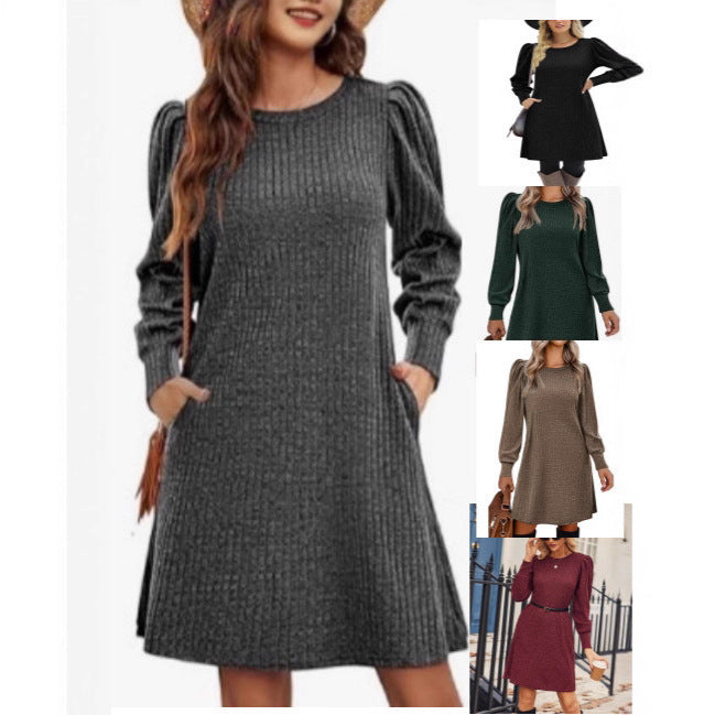 Damen Pulloverkleid mit Rüschendetails und seitlichen Taschen Drune
