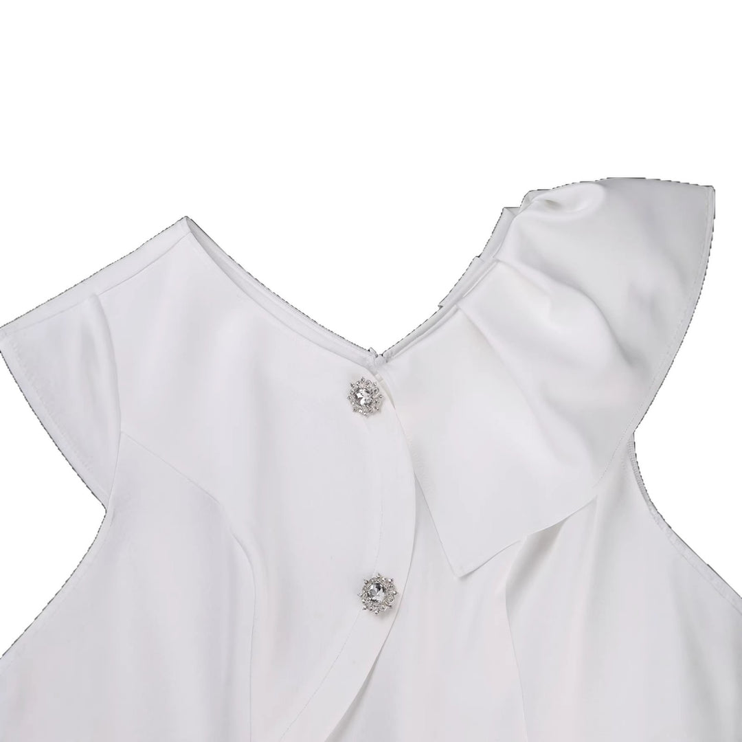 Damen elegantes Wickelkleid mit Rüschenkante und funkelnden Knopfdetails Drune