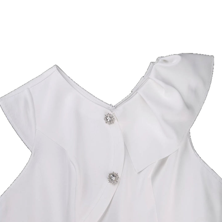 Damen elegantes Wickelkleid mit Rüschenkante und funkelnden Knopfdetails Drune