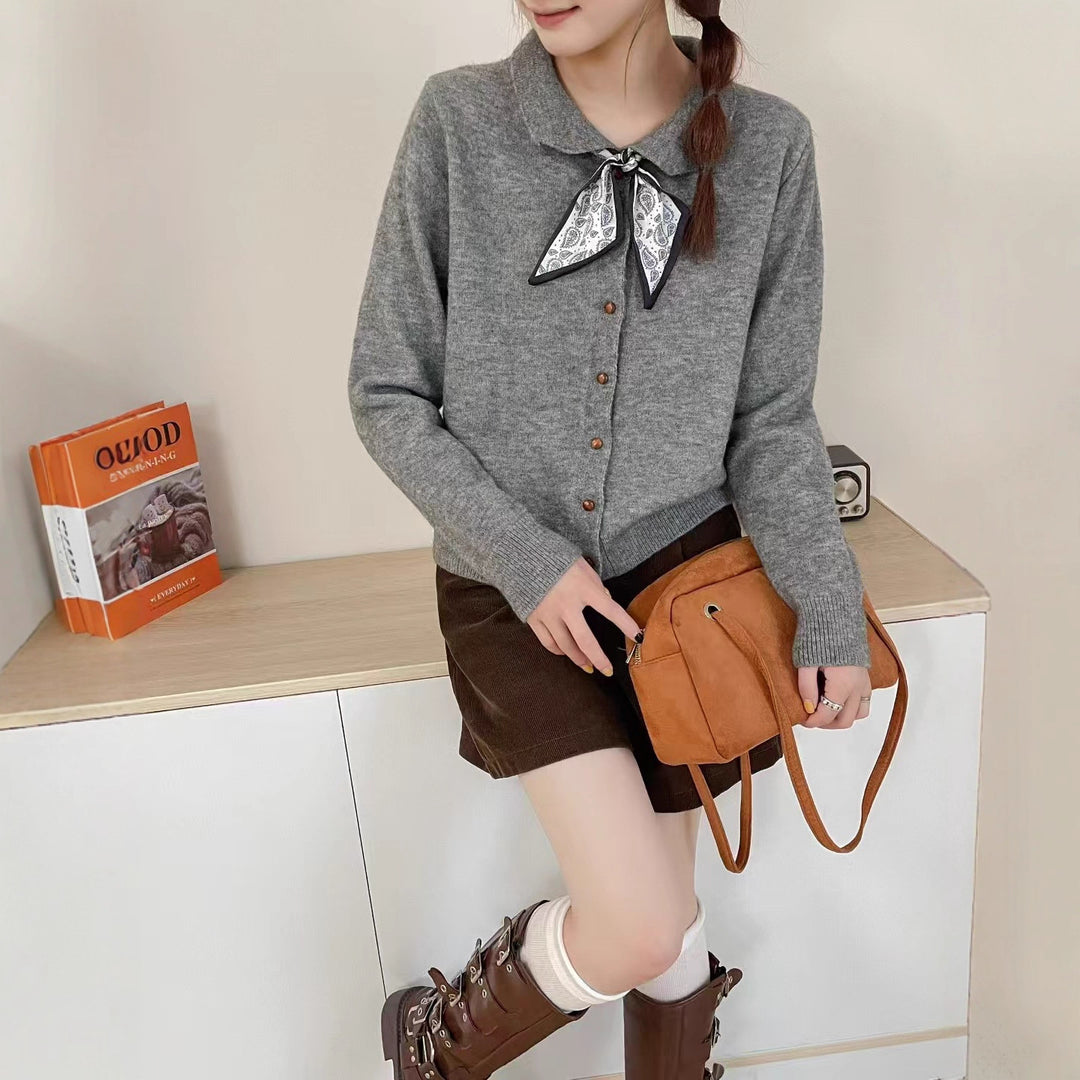Damen Strickjacke mit dekorativem Kragen und Knöpfen Drune