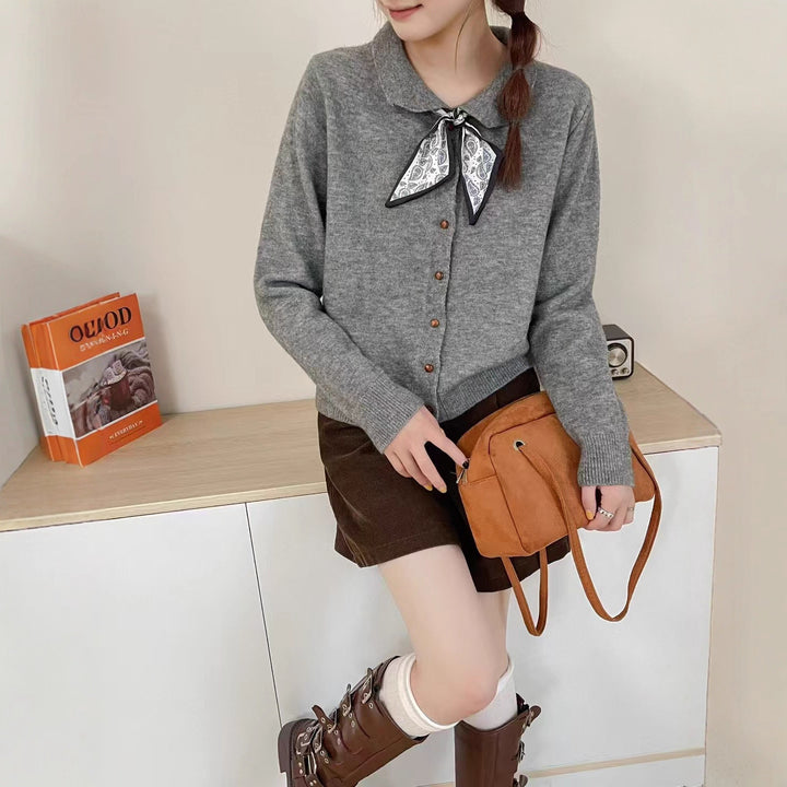 Damen Strickjacke mit dekorativem Kragen und Knöpfen Drune