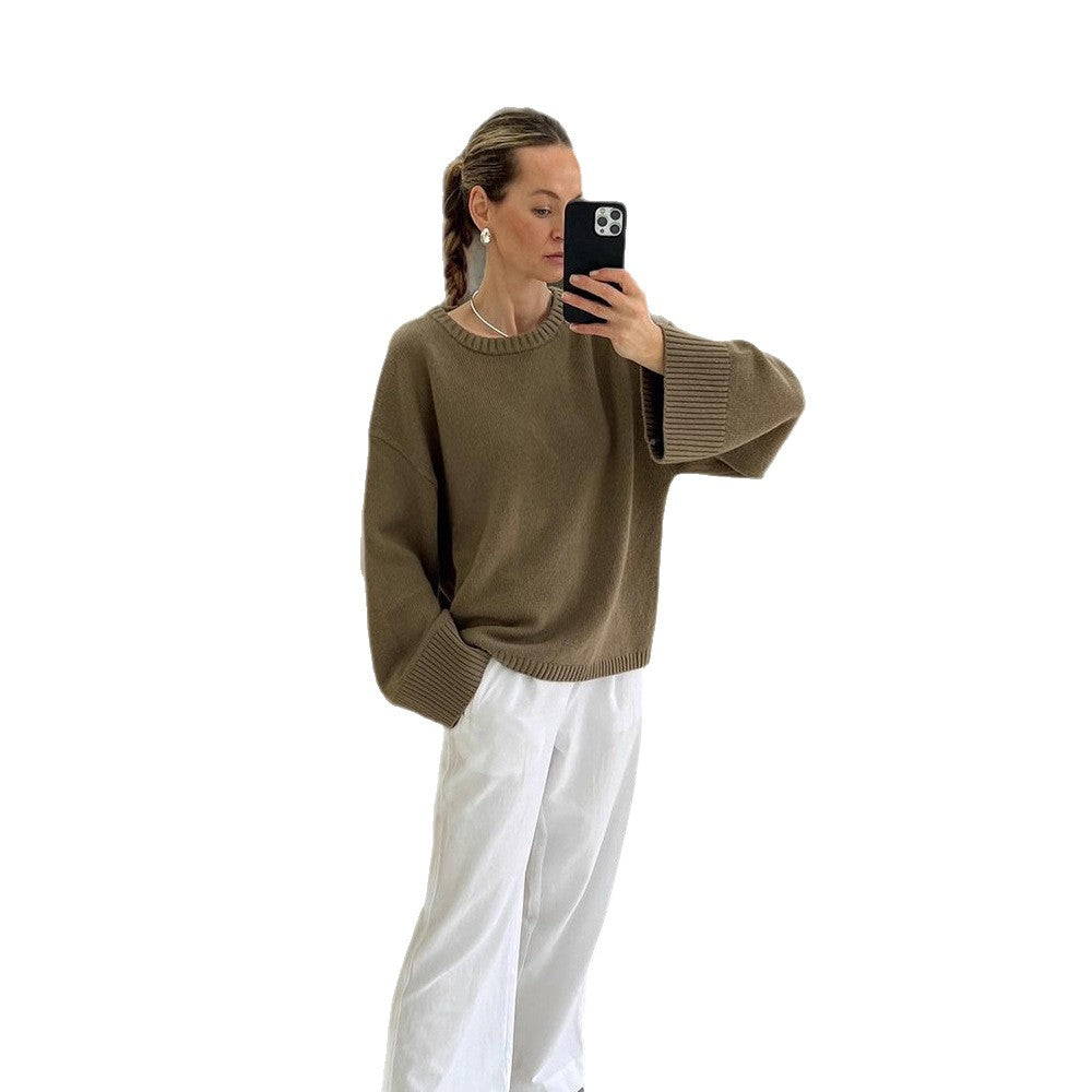 Damen lässiger Strickpullover mit weiten Ärmeln Drune