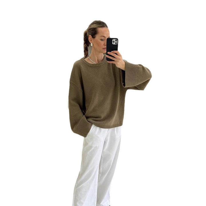 Damen lässiger Strickpullover mit weiten Ärmeln Drune