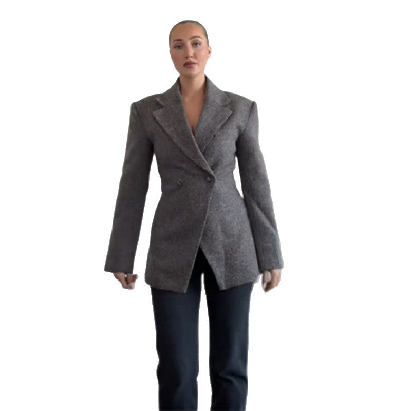 Damen Eleganter Oversized Blazer mit strukturiertem Gewebe Drune