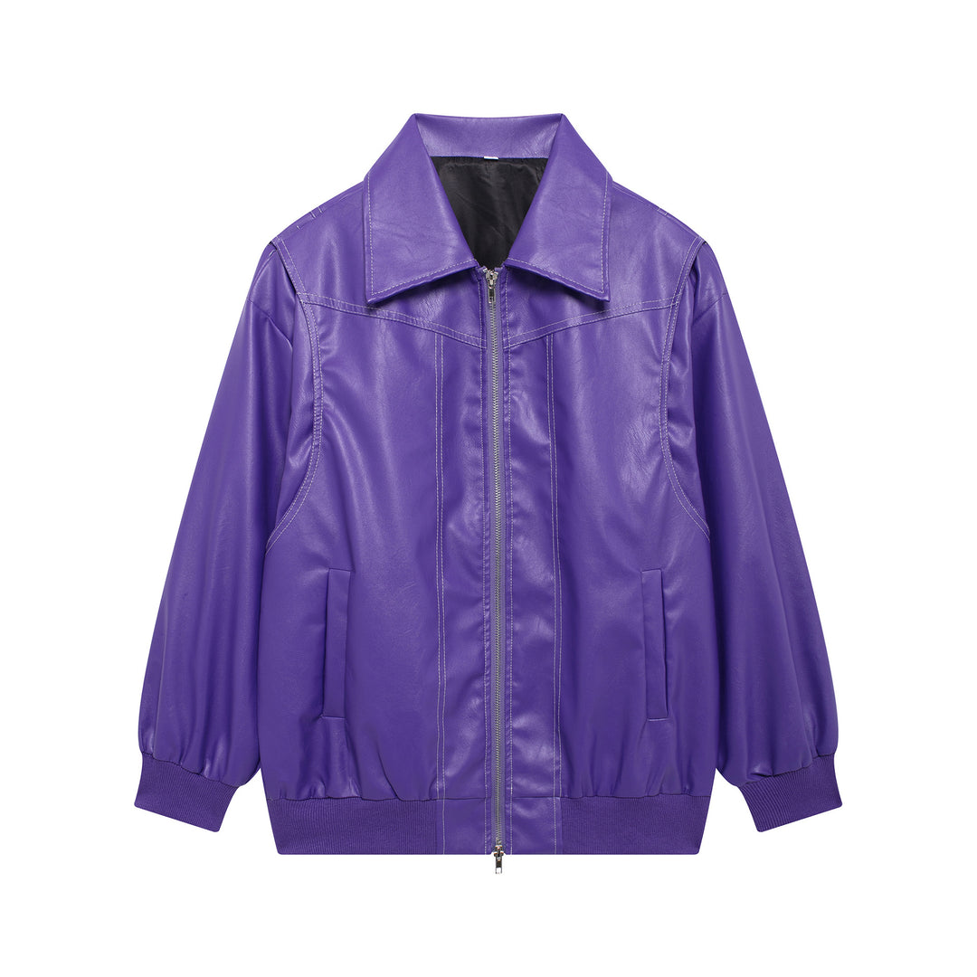 Damen Kunstlederjacke mit elastischen Bündchen und hochschließendem Kragen Drune
