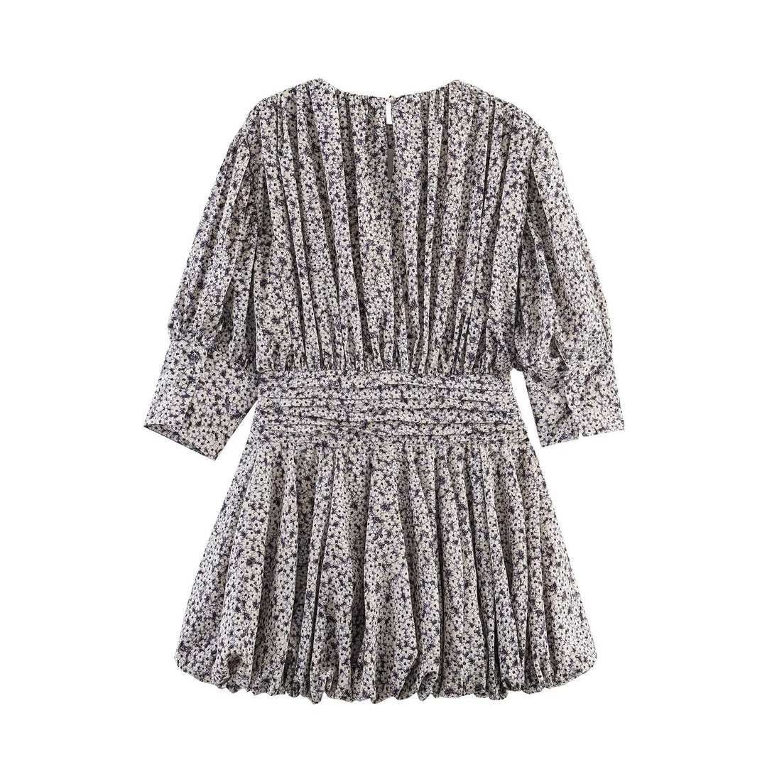 Damen Blumenkleid mit raffinierten Volants und elastischem Taillenbund Drune