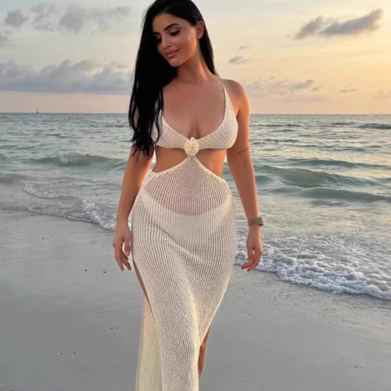Damen Transparentes Strandkleid mit tiefem V-Ausschnitt Drune