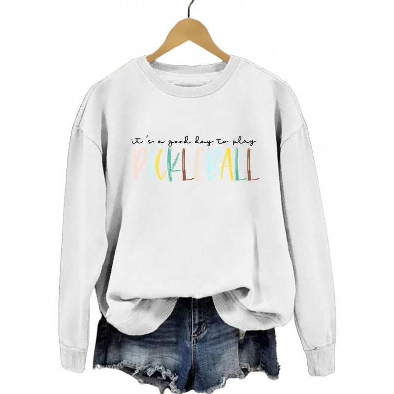 Damen lässiger Sweatshirt mit buntem Pickleball-Druck Drune
