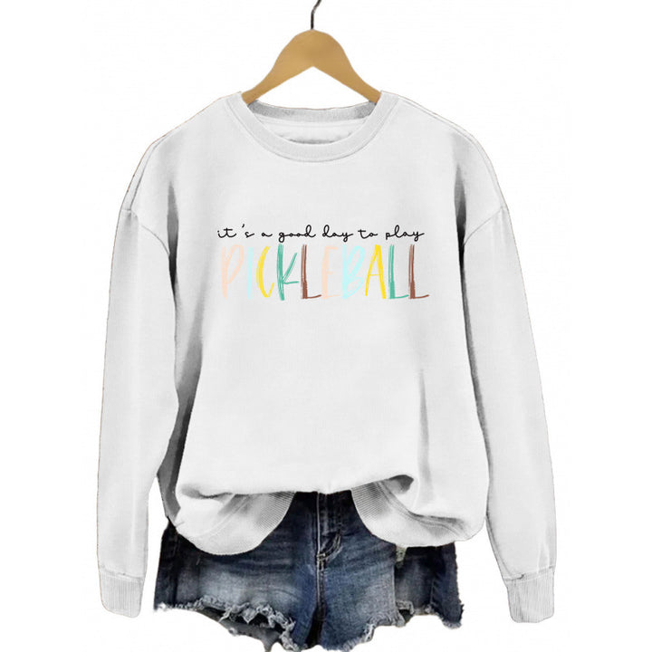 Damen lässiger Sweatshirt mit buntem Pickleball-Druck Drune