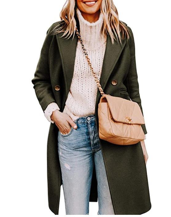 Damen eleganter, taillierter Wollmantel mit doppelter Knopfleiste Drune