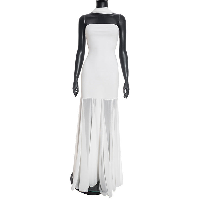 Damen Elegantes Abendkleid mit transparenten Drapierungen Drune