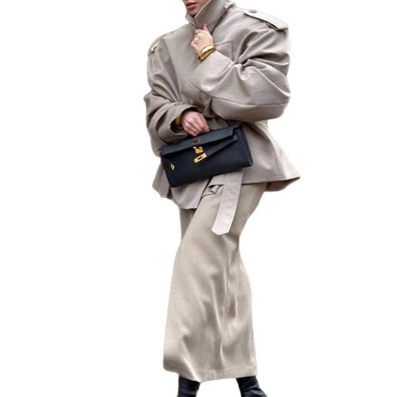 Damen Oversized Trenchcoat mit hochgeschlossenem Kragen und weiten Ärmeln Drune