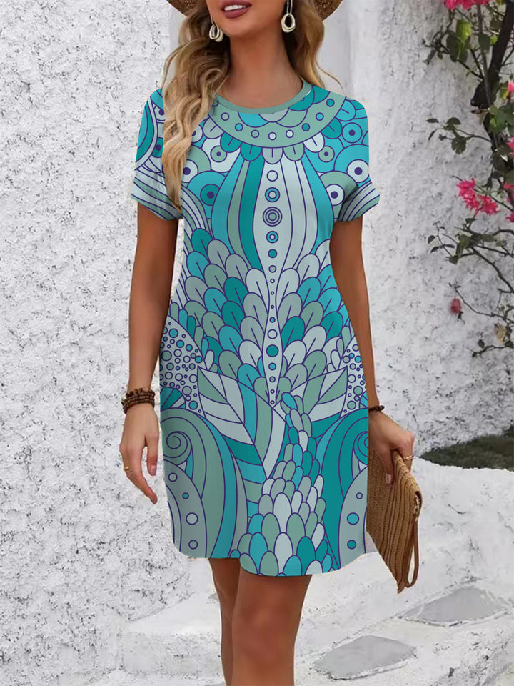 Damen Stilvolles Blusenkleid mit abstraktem Muster Drune