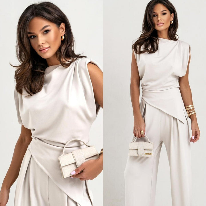 Damen eleganter Jumpsuit mit Drapé-Details und weitem Bein Drune