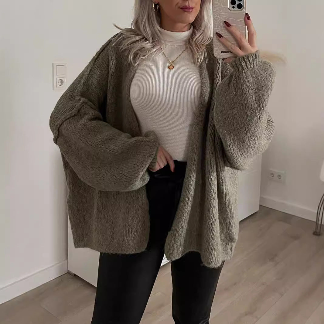 Damen kuschelige Strickjacke mit voluminösen Ärmeln Drune