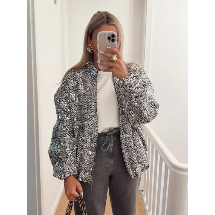 Damen Funkelnde Paillettenjacke mit lässigem Schnitt Drune