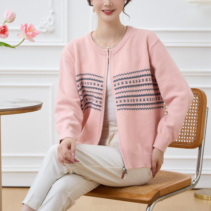 Damen Strickjacke mit elegantem Zipper und grafischem Muster Drune