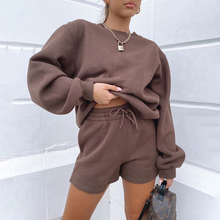 Damen gemütliches Sweatshirt-Set mit Shorts Drune