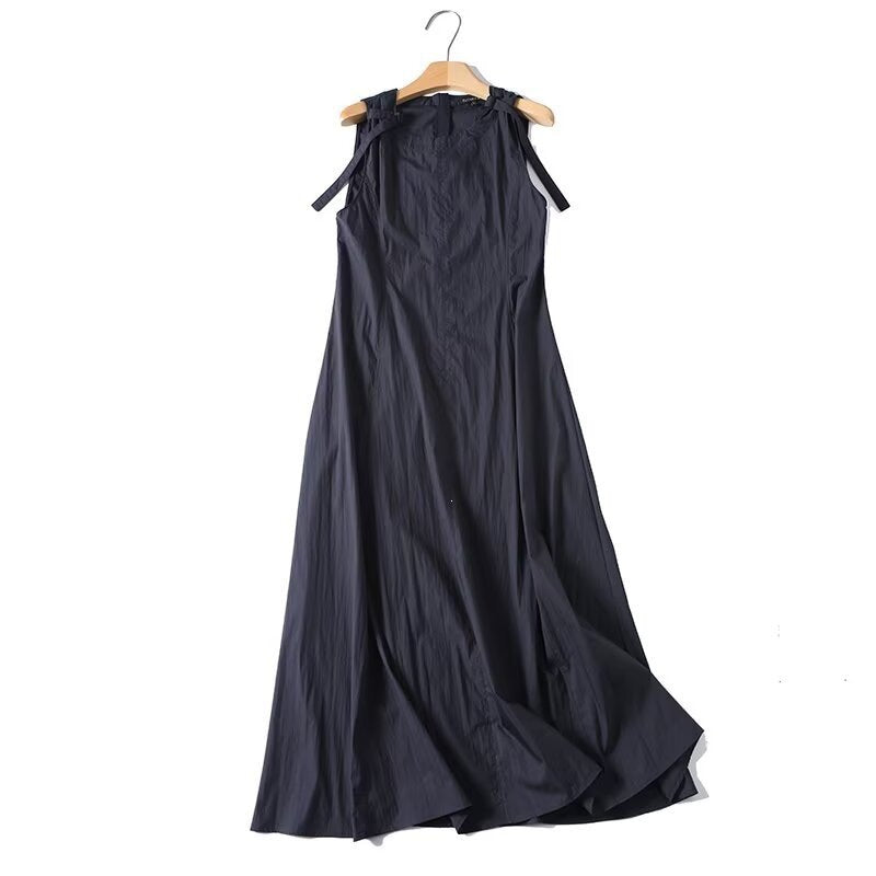 Damen luftiges Maxi-Kleid mit Spaghetti-Trägern und voluminösem Saum Drune