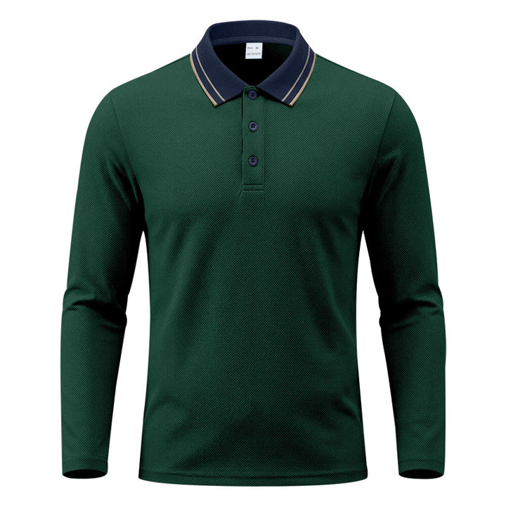 Herren nan langärmeliges Piqué-Poloshirt mit kontrastkragen und dreifach geknöpfter Leiste Drune