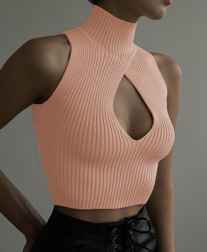 Damen Crop-Top mit hohem Kragen und tiefem Ausschnitt Drune