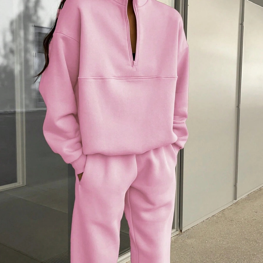 Damen entspannter Oversized Pullover mit halbem Reißverschluss und bequemen Bündchen Drune