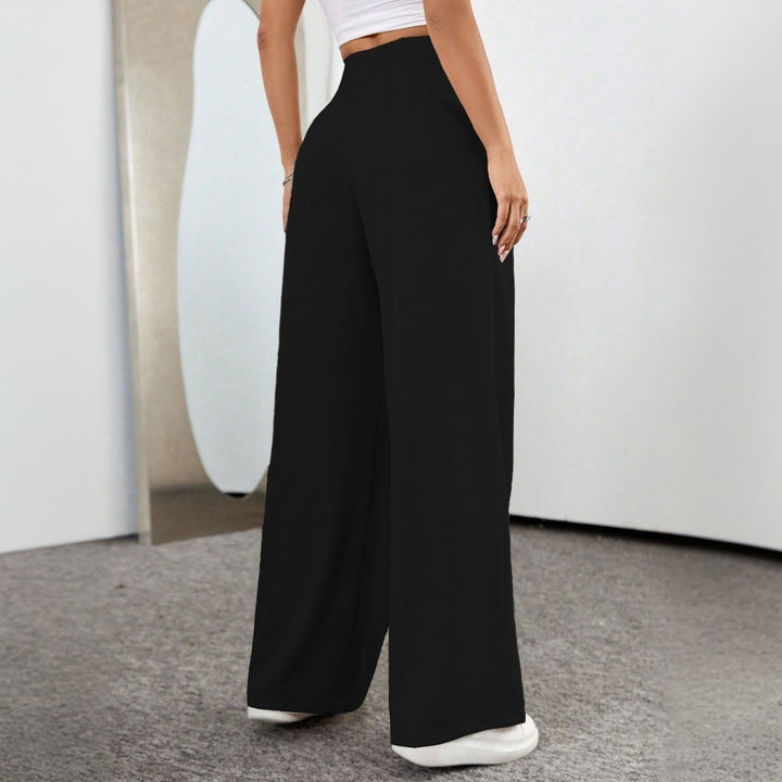 Damen großzügige High-Waist Palazzo-Hose mit eleganten Falten und sichtbarem Knopf Drune