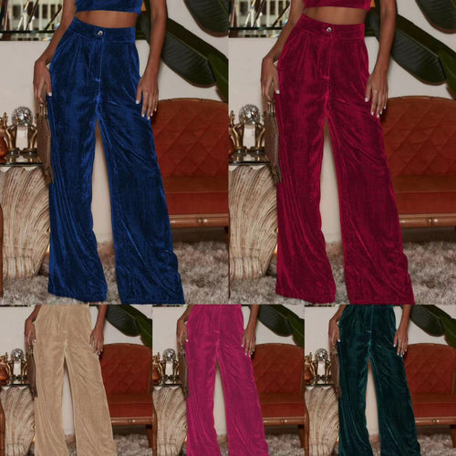 Damen elegante weite Samt-Hosen mit hohen Schlitzen Drune