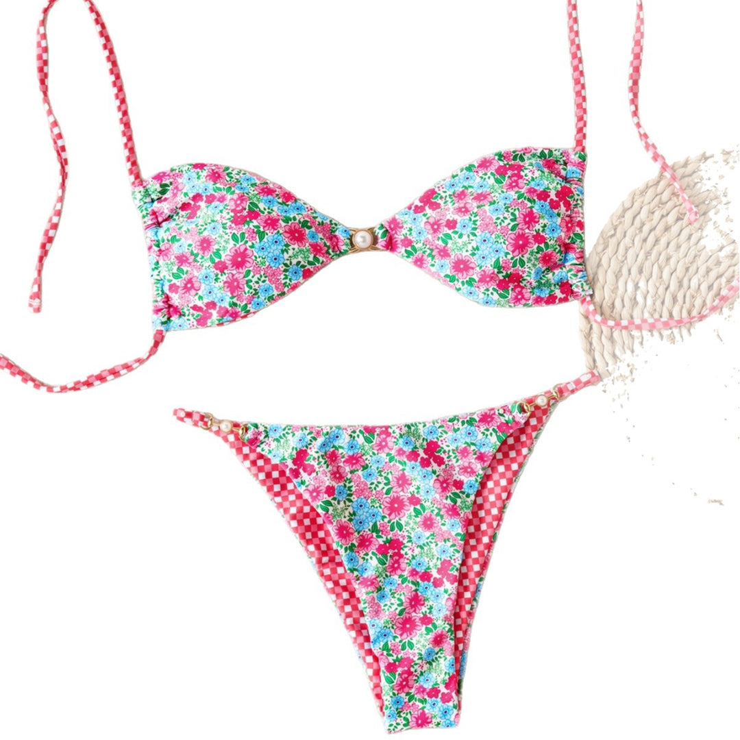 Damen Bikini-Set mit raffiniertem Leopardenmuster und eleganten Perlendetails Drune