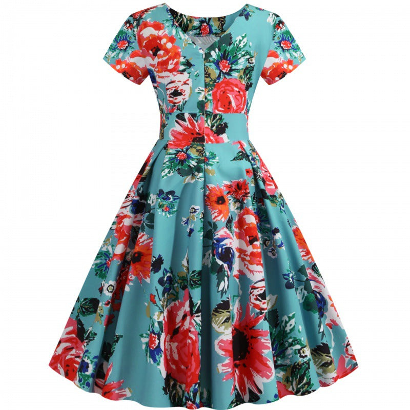 Damen Midi-Blumenkleid mit weichem Stoff und schwingendem Rock Drune