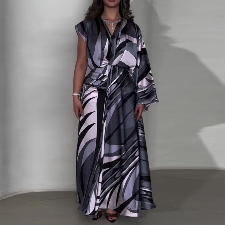 Damen Maxikleid mit innovativem Wickeldesign und schwingendem Saum Drune