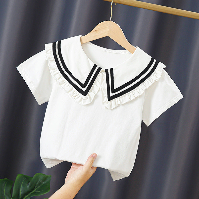 Mädchen T-Shirt mit elegantem Matrosenkragen und Rüschendetails Drune