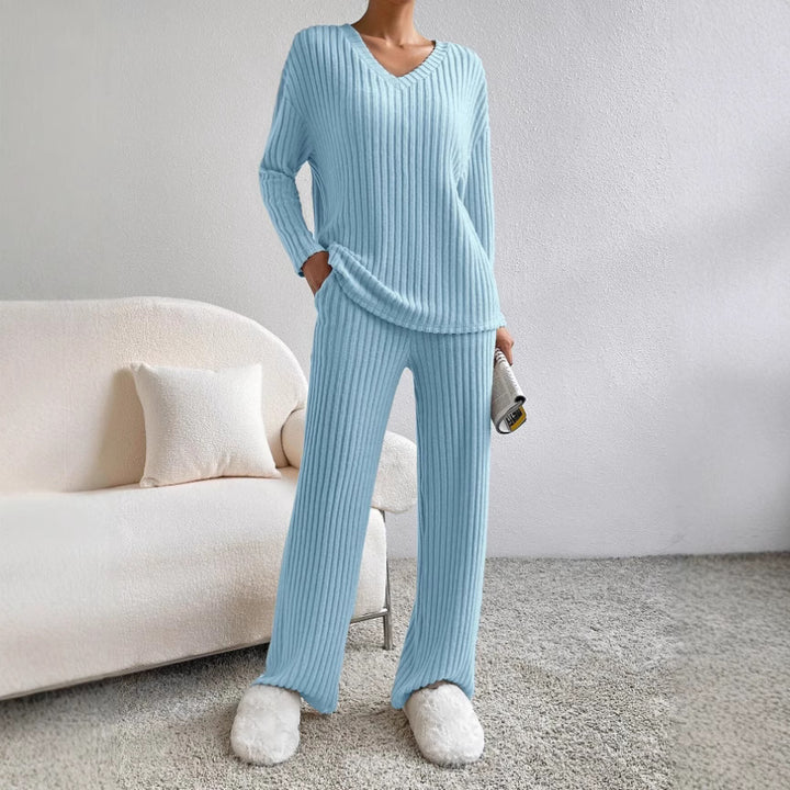 Damen Lässiges Strick-Lounge-Set aus weichem, geripptem Material Drune