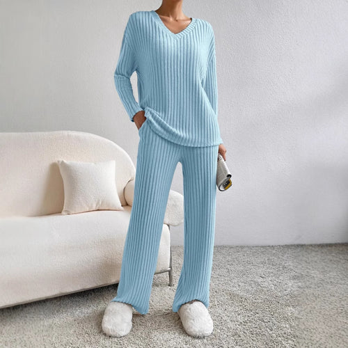 Damen Lässiges Strick-Lounge-Set aus weichem, geripptem Material Drune