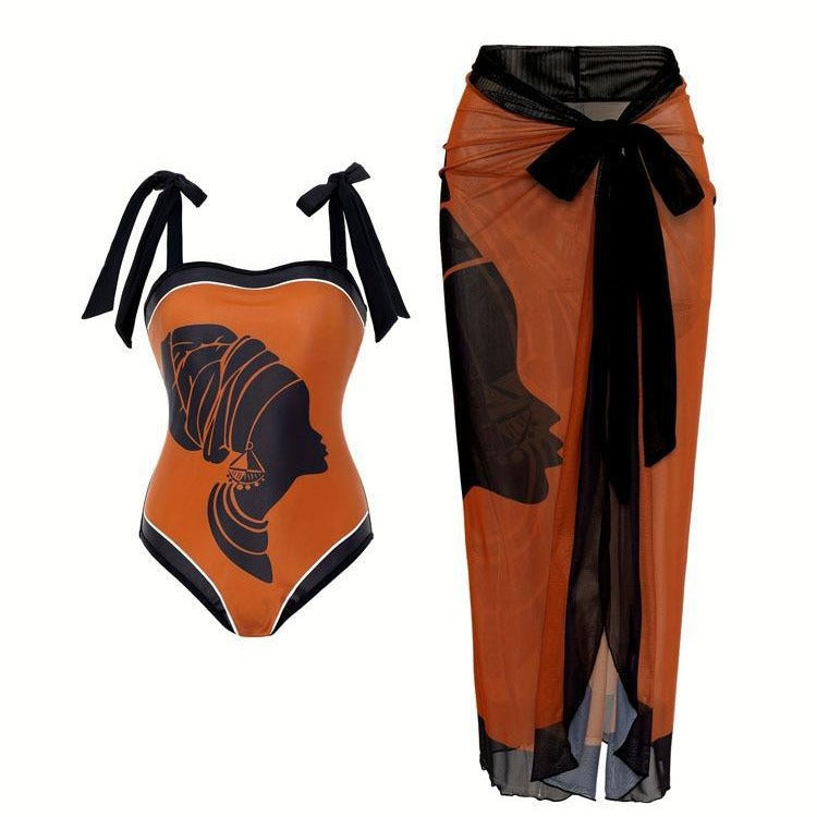 Damen Badeanzug mit luftiger Wickelrock Drune