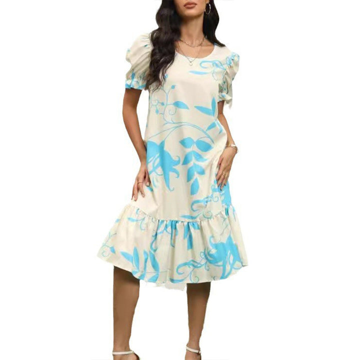 Damen Freizeitkleid mit voluminösen Ärmeln und Rüschensaum Drune