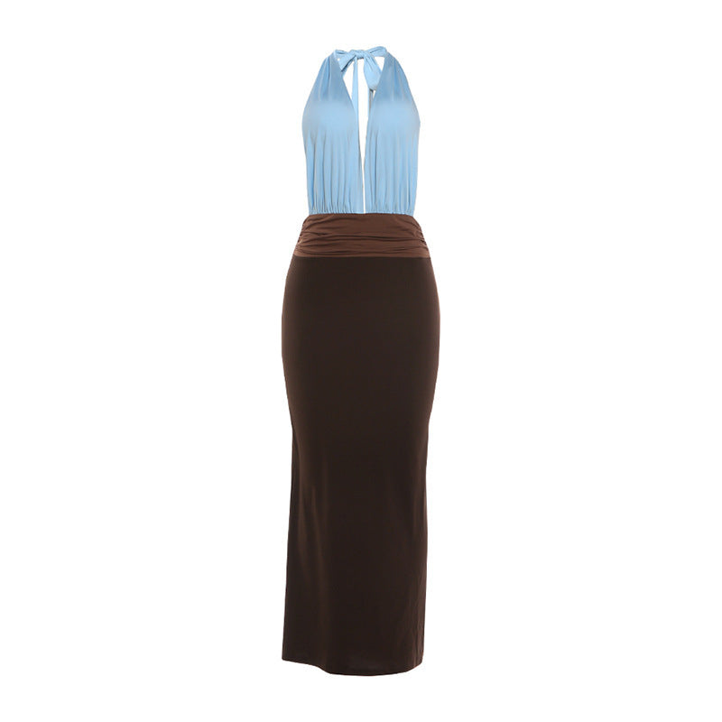 Damen Elegantes Maxikleid mit tiefem V-Ausschnitt und bauchbedeckendem Rockteil Drune