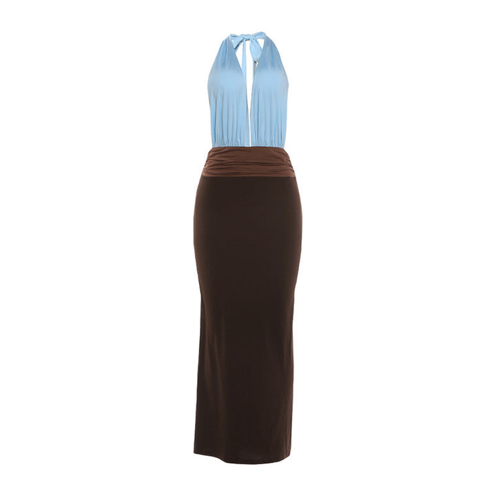 Damen Elegantes Maxikleid mit tiefem V-Ausschnitt und bauchbedeckendem Rockteil Drune