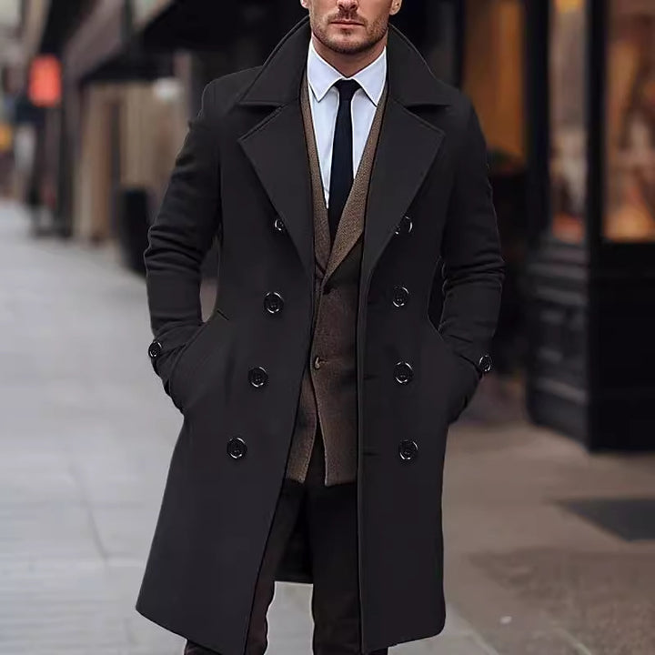 Herren eleganter Wollmantel mit doppelter Knopfreihe und breitem Revers Drune