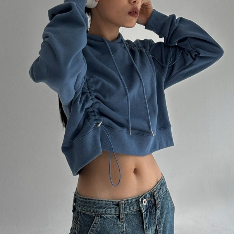 Damen cropped Kapuzenpullover mit verstellbarem Kordelzug Drune