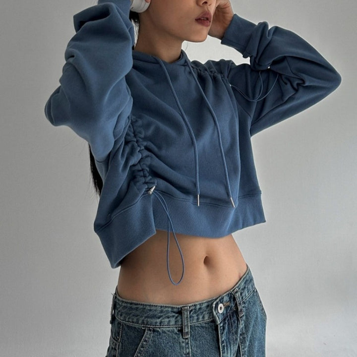 Damen cropped Kapuzenpullover mit verstellbarem Kordelzug Drune