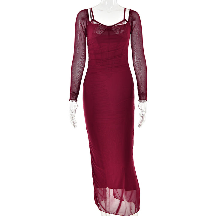 Damen Elegantes Maxikleid mit transparenten Ärmeln Drune