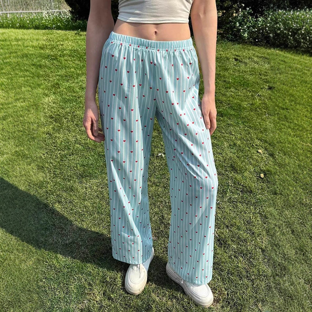 Damen Freizeit-Hose mit gestreiftem Design und Herzmotiven Drune
