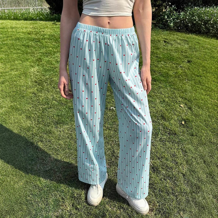 Damen Freizeit-Hose mit gestreiftem Design und Herzmotiven Drune