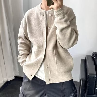 Herren lässige Strickjacke mit Druckknöpfen und praktischen Taschen Drune
