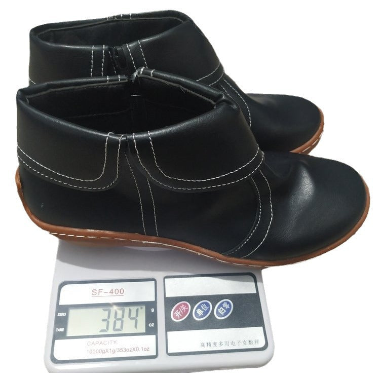 Damen nan weiche Leder-Booties mit klappbarem Riemen, seitlichem Reißverschluss und flexibler Profilsohle Drune