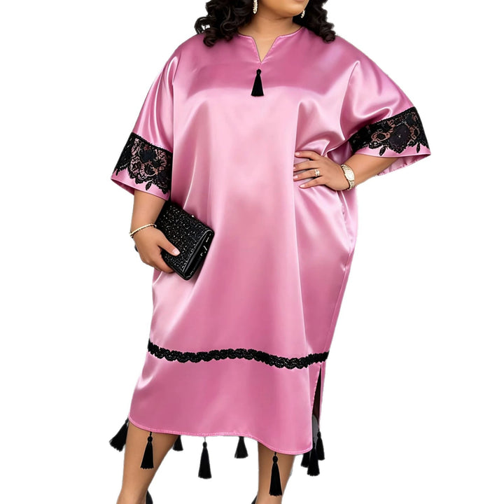 Damen Elegante Satin-Kaftanrobe mit Spitzenakzenten Drune