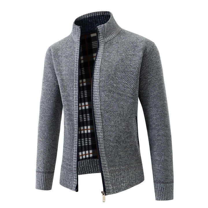 Herren Strickjacke mit modernem Stehkragen und klassischem Innenfutter Drune
