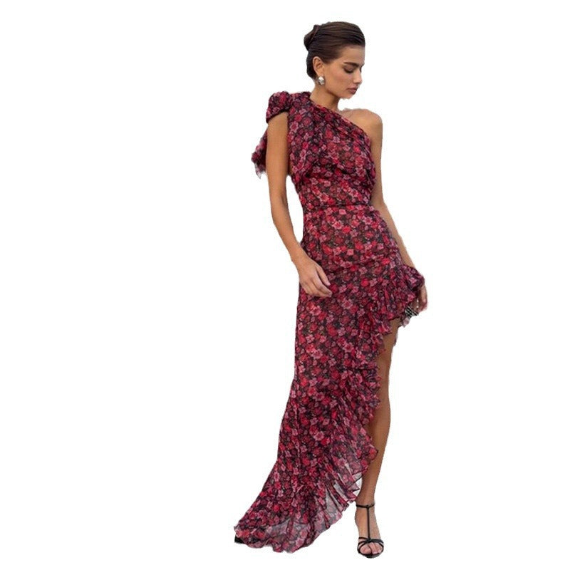 Damen Sommerliches Maxikleid mit asymmetrischem Schnitt und floralem Muster Drune