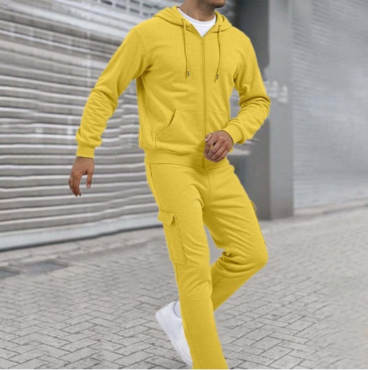 Herren nan athletischer Zip-Sweatset mit Cargo-Jogginghose, ergonomischen Nähten und gerippten Bündchen Drune